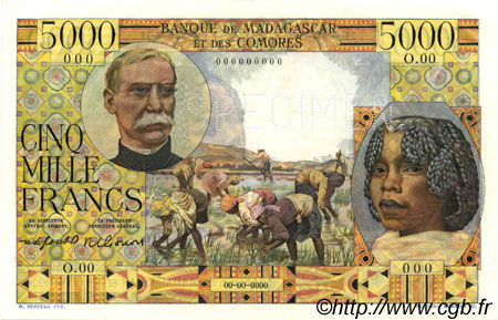 5000 Francs MADAGASCAR  1955 P.049bs FDC