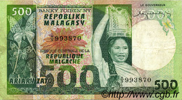 500 Francs - 100 Ariary MADAGASCAR  1974 P.064a TTB
