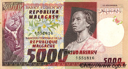 5000 Francs - 1000 Ariary MADAGASCAR  1974 P.066a SUP