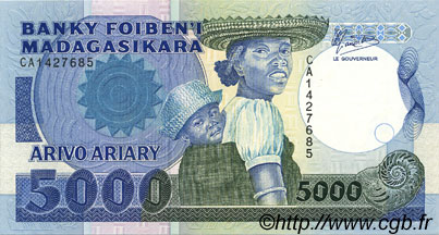 5000 Francs - 1000 Ariary MADAGASCAR  1988 P.073a NEUF