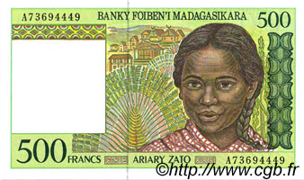 500 Francs - 100 Ariary MADAGASCAR  1994 P.075b UNC