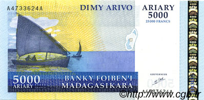 25000 Francs - 5000 Ariary MADAGASCAR  1998 P.084 NEUF