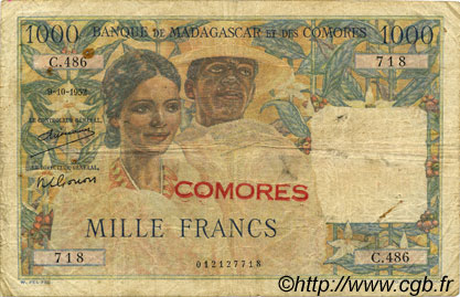 1000 Francs KOMOREN  1960 P.05a S
