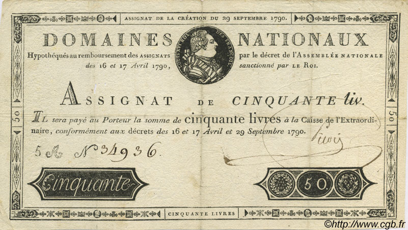 50 Livres FRANCE  1790 Laf.129 TTB