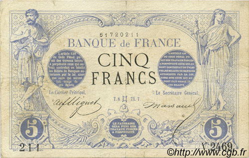 5 Francs NOIR FRANCE  1873 F.01.18 TB