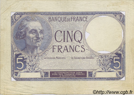 5 Francs LA TOUR D AUVERGNE FRANCE  1915 F.03.00NE TTB+