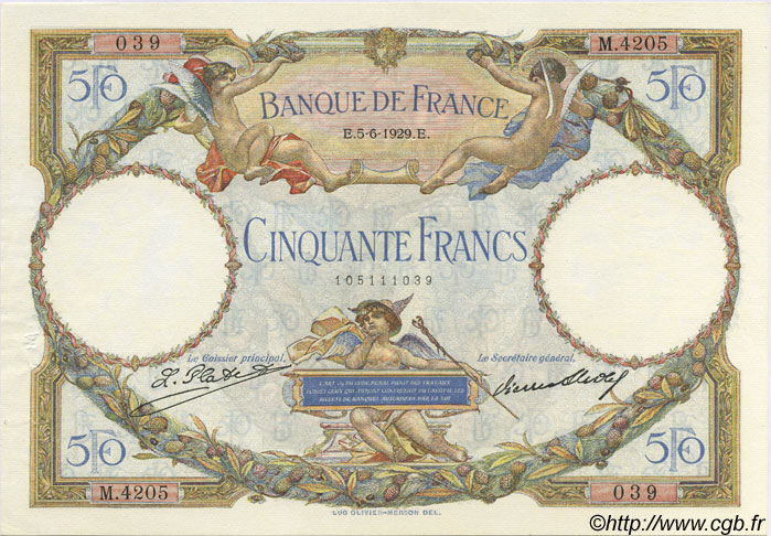 50 Francs LUC OLIVIER MERSON FRANCE  1929 F.15.03 SUP à SPL