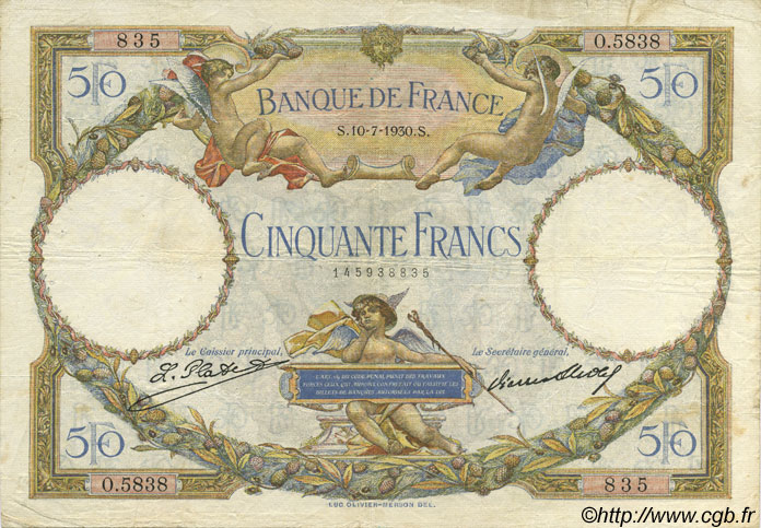 50 Francs LUC OLIVIER MERSON FRANCE  1930 F.15.04 TB