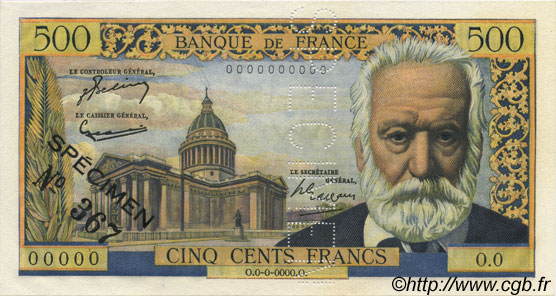 500 Francs VICTOR HUGO FRANCE  1954 F.35.01Spn NEUF