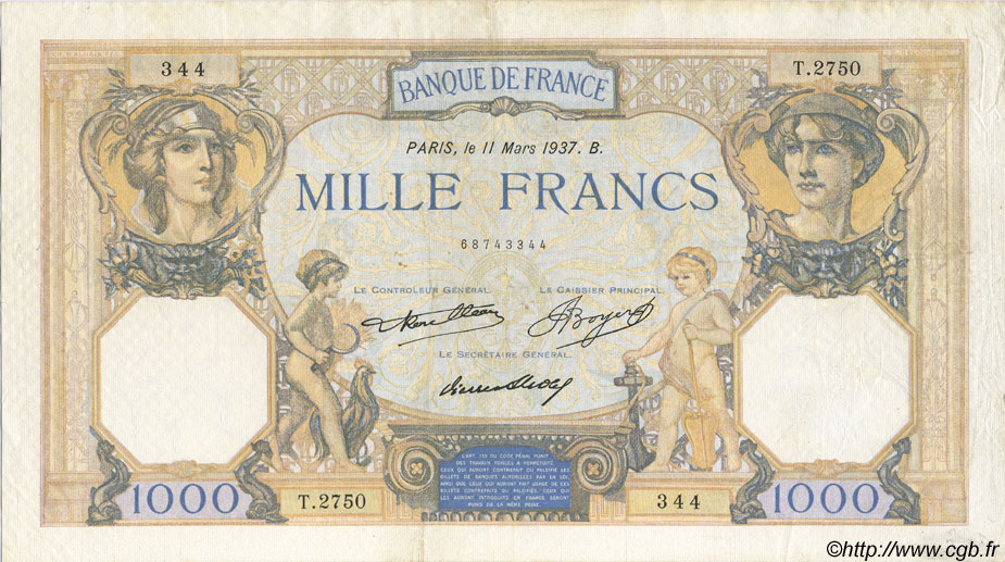 1000 Francs CÉRÈS et MERCURE FRANCE  1937 F.37.10 TTB