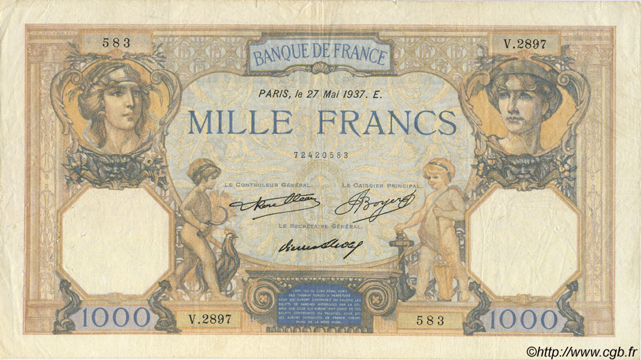 1000 Francs CÉRÈS et MERCURE FRANCE  1937 F.37.10 TTB