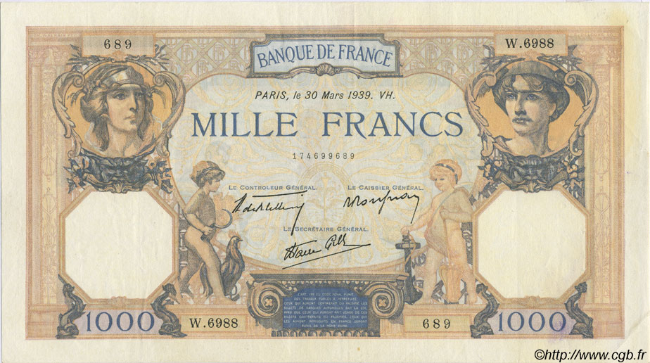 1000 Francs CÉRÈS ET MERCURE type modifié FRANCE  1937 F.38.35 SUP