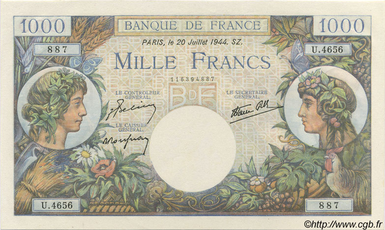 1000 Francs COMMERCE ET INDUSTRIE FRANCE 1944 F.39.12 pr.NEUF