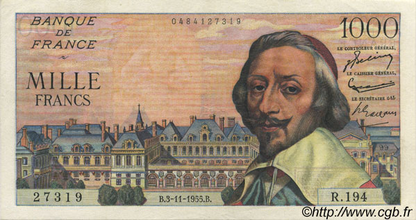 1000 Francs RICHELIEU FRANCE  1955 F.42.16 SUP