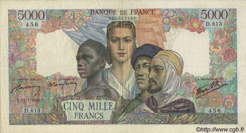 5000 Francs EMPIRE FRANÇAIS FRANCE  1945 F.47.34 pr.TTB