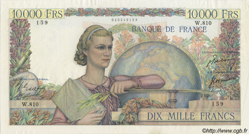10000 Francs GÉNIE FRANÇAIS FRANCE  1950 F.50.34 SUP+
