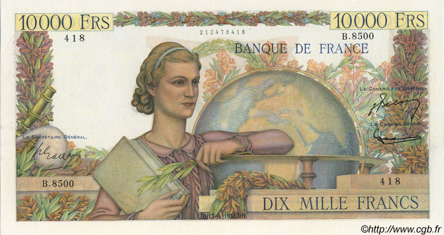 10000 Francs GÉNIE FRANÇAIS FRANCE  1955 F.50.74 SPL