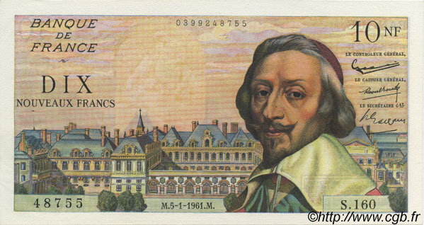 10 Nouveaux Francs RICHELIEU FRANCE  1961 F.57.13 SPL