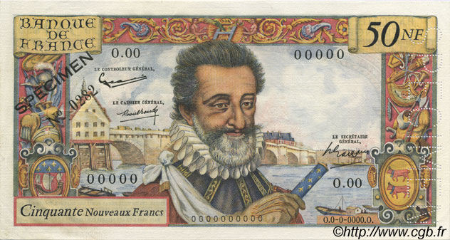 50 Nouveaux Francs HENRI IV FRANCE  1959 F.58.01Spn SPL+