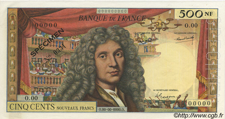 500 Nouveaux Francs MOLIÈRE FRANCE  1959 F.60.01Spn SPL