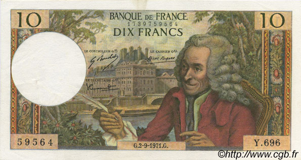 10 Francs VOLTAIRE FRANCE  1971 F.62.51 SUP+