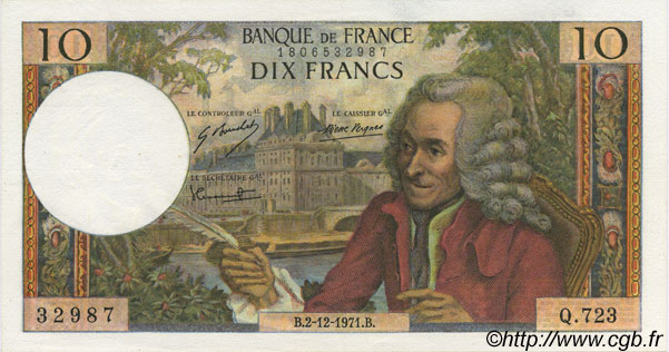 10 Francs VOLTAIRE FRANCE  1971 F.62.53 SPL