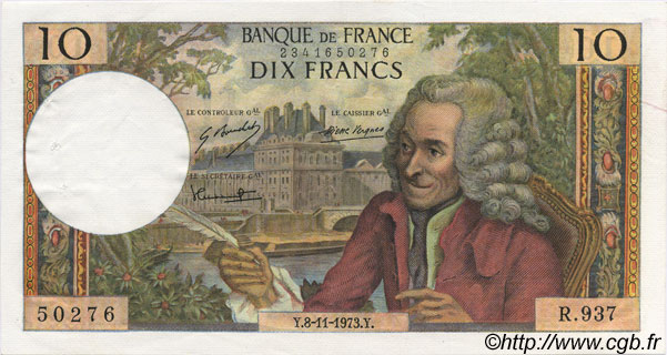 10 Francs VOLTAIRE FRANCE  1973 F.62.64 SUP
