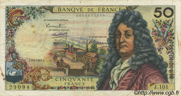 50 Francs RACINE FRANCE  1967 F.64.09 pr.TTB