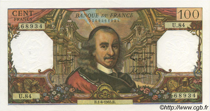 100 Francs CORNEILLE FRANCE  1965 F.65.07 pr.SPL
