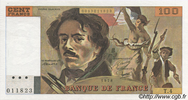 100 Francs DELACROIX modifié FRANCE  1978 F.69.01d pr.NEUF