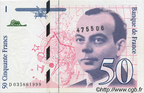50 Francs SAINT-EXUPÉRY modifié Sans couleurs FRANCE  1997 F.73f5.03 NEUF