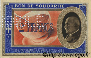 2 Francs BON DE SOLIDARITÉ FRANCE Regionalismus und verschiedenen  1941 KL.03Bs fST+