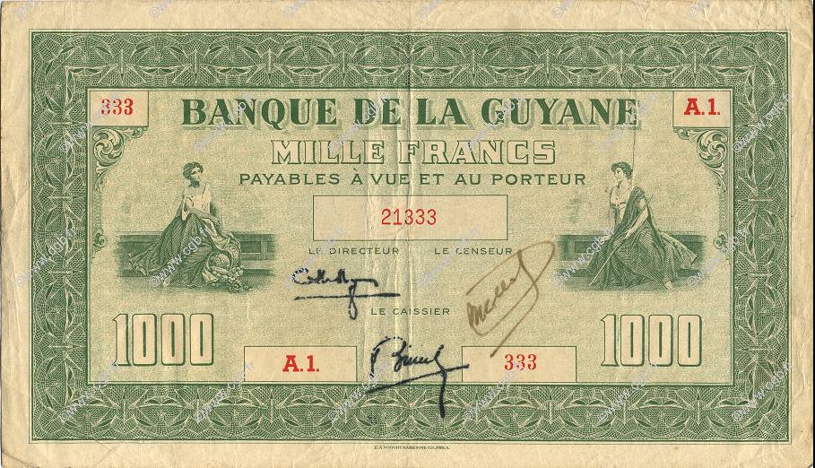 1000 Francs GUYANE  1942 P.15 TTB+