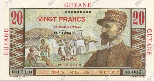 20 Francs Émile Gentil GUYANE  1946 P.21s SPL