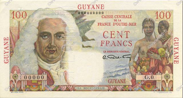 100 Francs La Bourdonnais FRENCH GUIANA  1946 P.23s AU