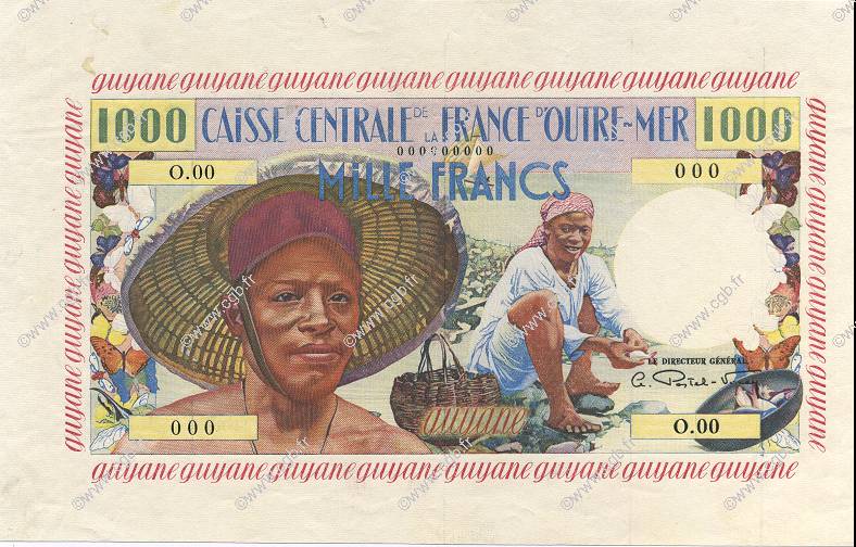 1000 Francs pêcheur GUYANE  1956 P.27s pr.NEUF