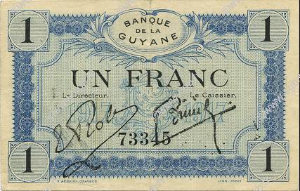 1 Franc GUYANE  1917 P.05 SUP à SPL