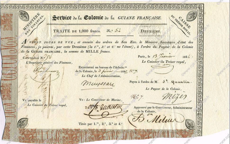 1000 Francs GUYANE  1824 K.249 SUP