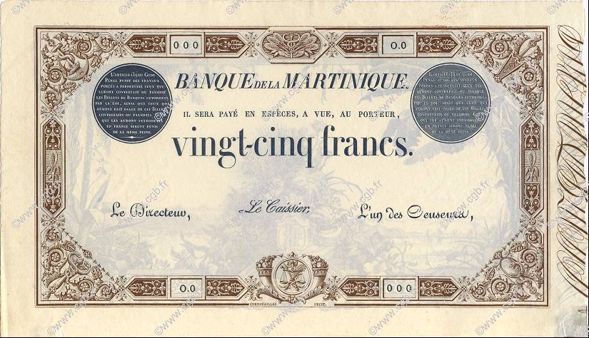 25 Francs MARTINIQUE  1916 P.07b SUP+