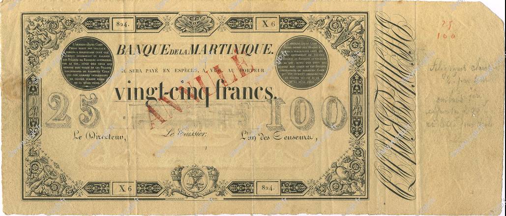 25 Francs MARTINIQUE  1874 P.07var TTB+
