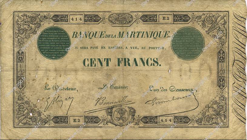 100 Francs MARTINIQUE  1912 P.08 B