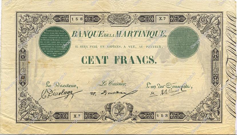 100 Francs MARTINIQUE  1922 P.08 VF
