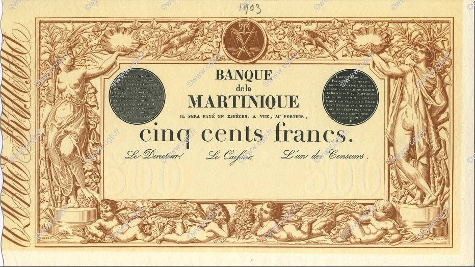500 Francs MARTINIQUE  1905 P.09s pr.NEUF