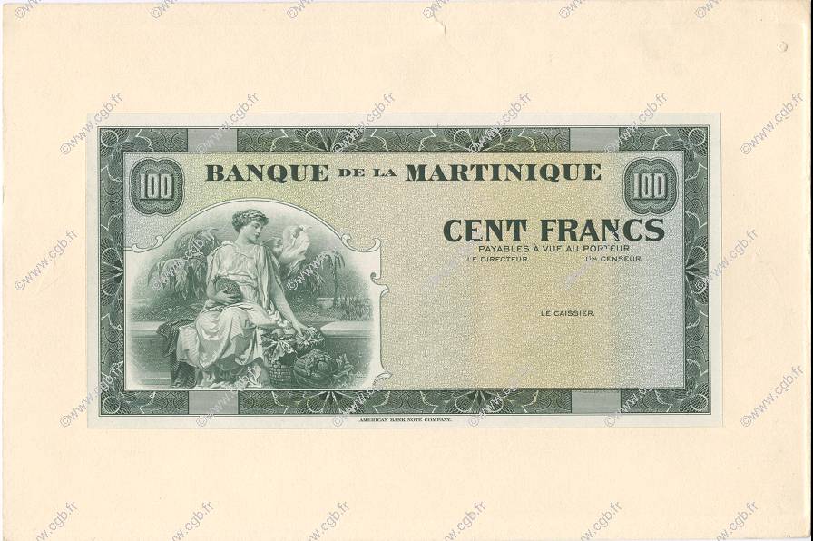 100 Francs Épreuve MARTINIQUE  1945 P.19s pr.NEUF