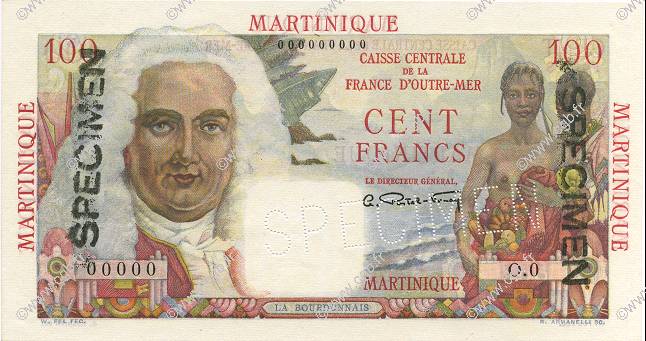 100 Francs La Bourdonnais MARTINIQUE  1946 P.31s NEUF