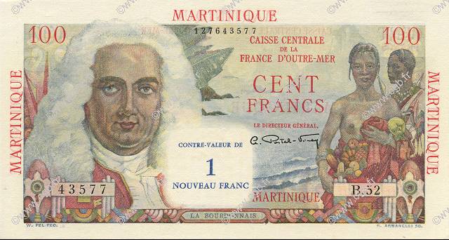 1 NF sur 100 Francs La Bourdonnais MARTINIQUE  1960 P.37 SPL