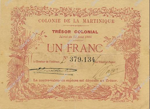 1 Franc MARTINIQUE  1884 P.02 SUP