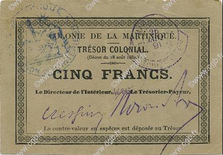 5 Francs MARTINIQUE  1891 P.04B SUP