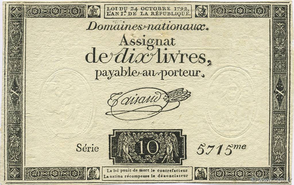 10 Livres FRANCE  1792 Laf.161b SUP