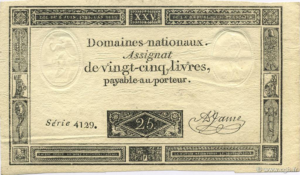25 Livres FRANCE  1793 Laf.168 SPL